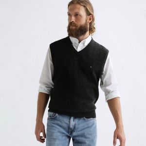 Tommy Hilfiger Premium Lambswool Vest Sweater Knit Size Medium Black